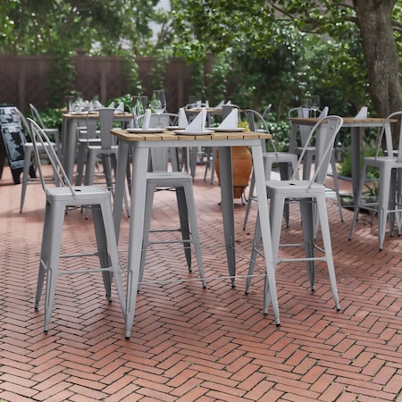 Flash Furniture 31.5 SQ Bar Top Table Brown Poly Top/Silver Frame JJ-T14619H-80-BRSL-GG